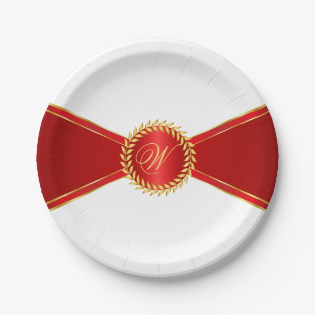 Assiettes En Carton Monogramme Red Elegance (Devant)