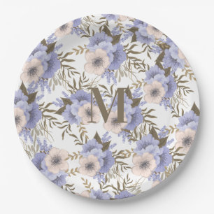 Assiettes En Carton Monogramme Romantique Violet Sage Botanique
