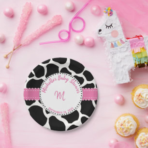Assiettes En Carton Monogramme Rose Black Cow Nom d'impression