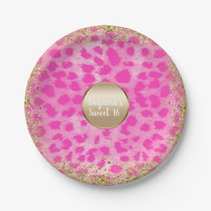 Assiettes En Carton Monogramme rose de parties scintillantes d'or