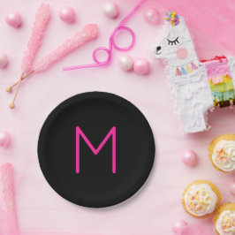 Assiettes En Carton Monogramme rose et noir moderne modifiable