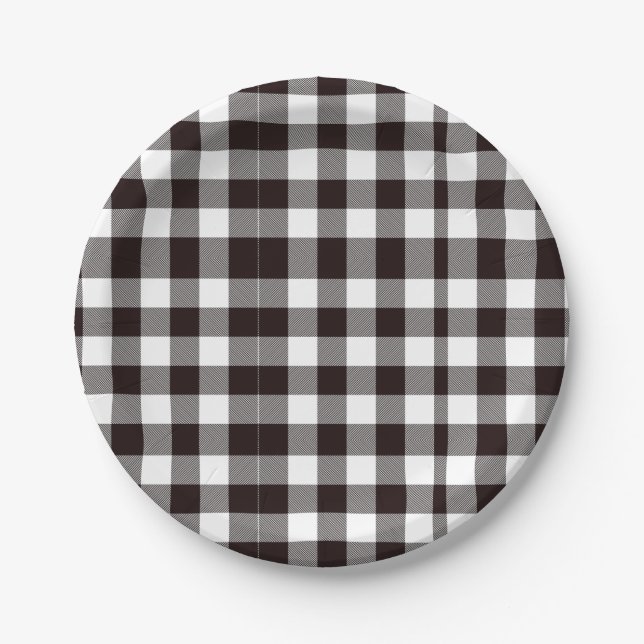 Assiettes En Carton Monogramme Rustique Chic Brown et blanc (Devant)