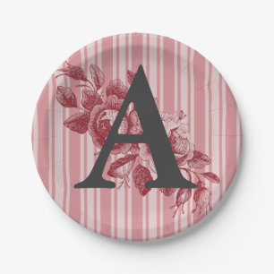 Assiettes En Carton Monogramme sur fleurs roses choux rouge rose