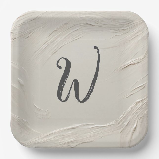 Assiettes En Carton Monogramme sur la texture ivoire Abstraite (Recto)