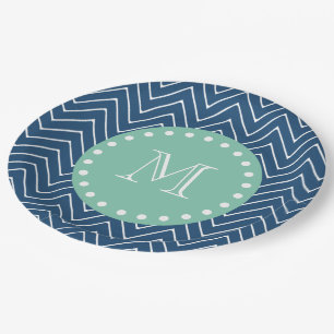 Assiettes En Carton Monogramme vert en bon état du motif   de Chevron