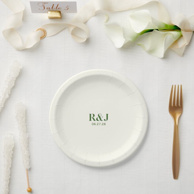Assiettes En Carton Monogramme vert mariage Couple (Mariage)
