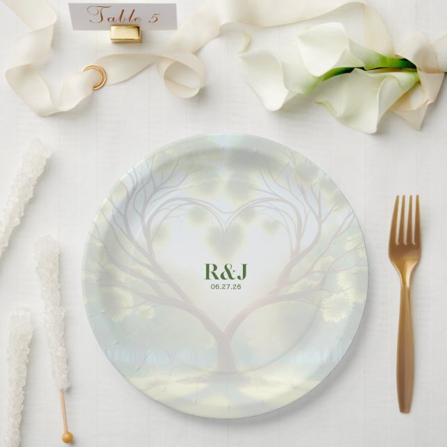 Assiettes En Carton Monogramme vert mariage Couple (Mariage)