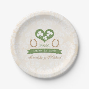 Assiettes En Carton Monogrammed Lucky Horseshoe et Mariage Shamrock