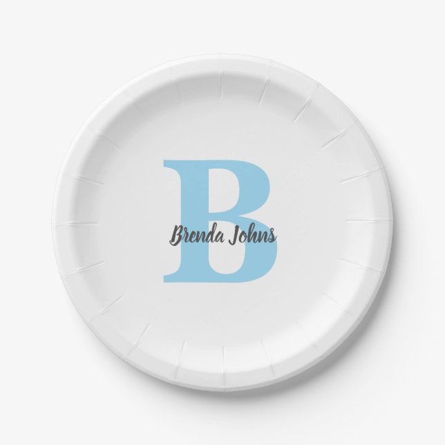 Assiettes En Carton Monogrammes Bleu Baby Showers Mariage Anniversaire (Devant)