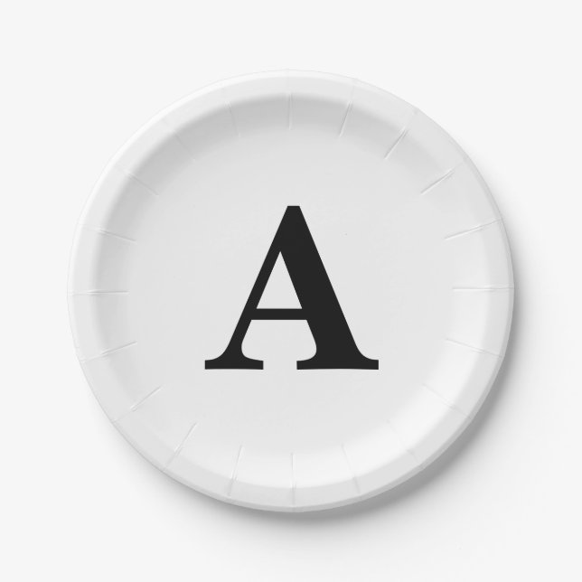 Assiettes En Carton Monogrammes noir blanc simple mignon mariage anniv (Devant)