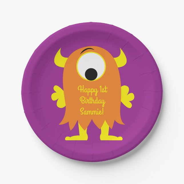 Assiettes En Carton Monster Cute Anniversaire de enfant Party Thème (Devant)