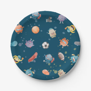 Assiettes En Carton Monster Sports Boy Birthday Party sur Turquoise