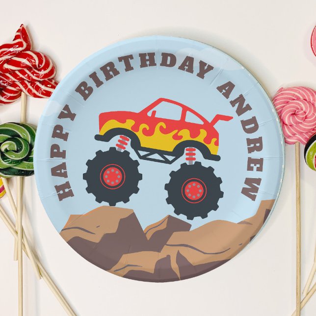 Assiettes En Carton Monster Truck Boy fête d'anniversaire (Créateur téléchargé)