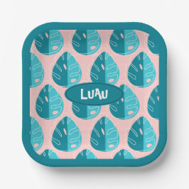 Assiettes En Carton Monstera Leaves - Blue and Pink