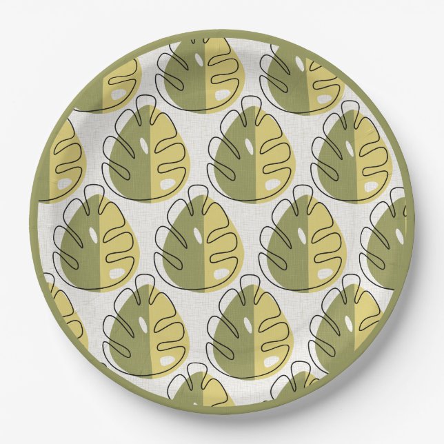 Assiettes En Carton Monstera Leaves – Green (Devant)