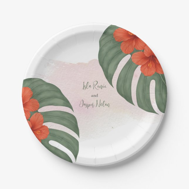 Assiettes En Carton Monstère tropicale et Mariage Hibiscus (Devant)