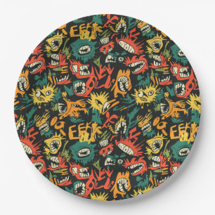 Assiettes En Carton Monstre de graffiti Eek noir Halloween