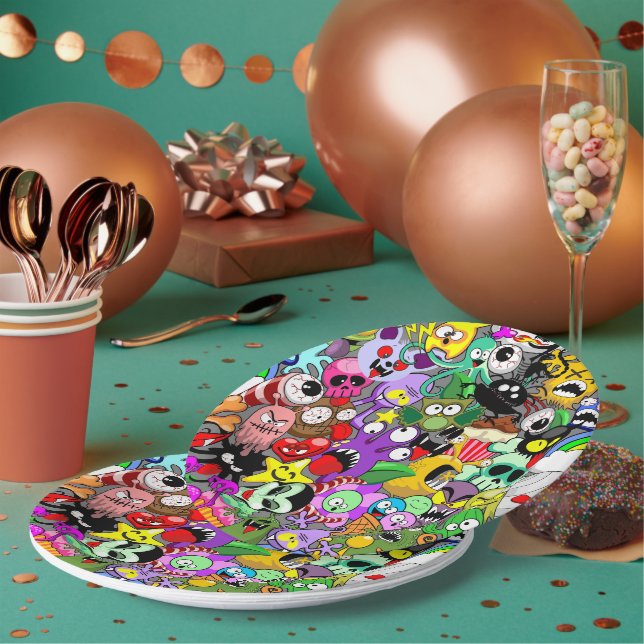 Assiettes En Carton Monstres caractères mignons Motif d'Halloween (Multi)