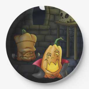 Assiettes En Carton Monstres citrouilles Plaque papier Halloween/Anniv