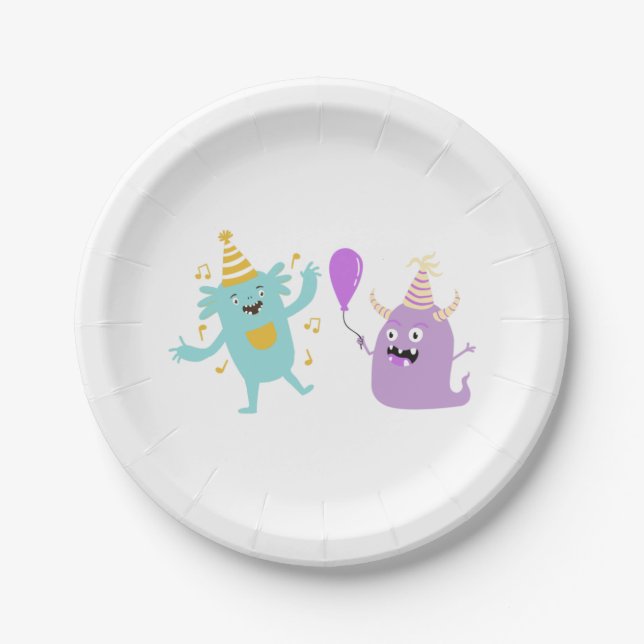 Assiettes En Carton Monstres de fête amusants (Devant)