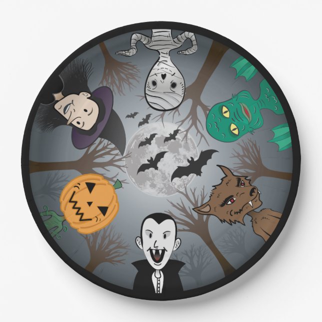Assiettes En Carton Monstres d'Halloween (Devant)