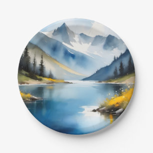 Assiettes En Carton Montagnes enneigées et lac