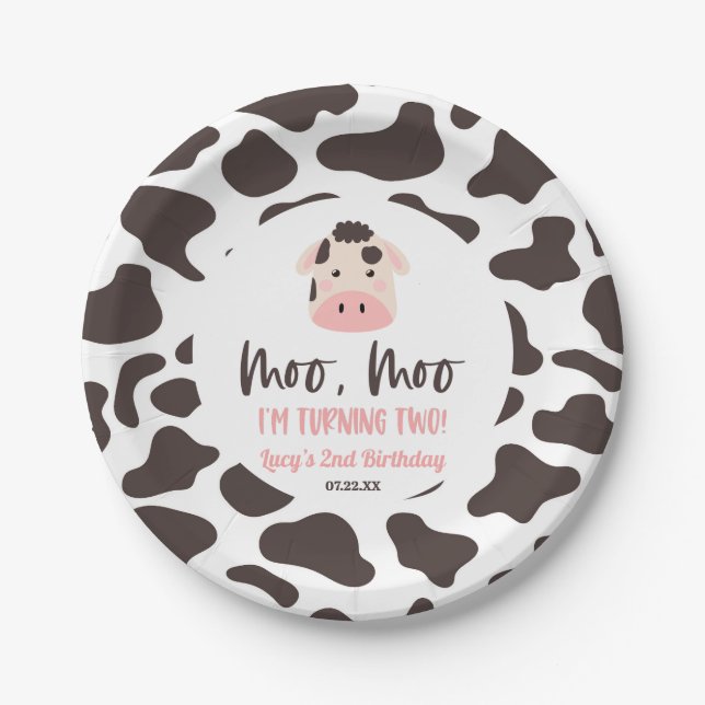 Assiettes En Carton Moo Moo I'm Turin Two Cow 2nd Birthday Party (Devant)