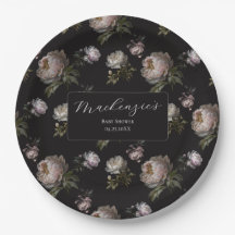 Moody Dark Peony Floral Baby Shower 