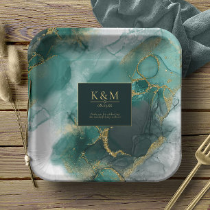 Assiettes En Carton Moody Ink Emerald Gold Abstrait Lt ID988