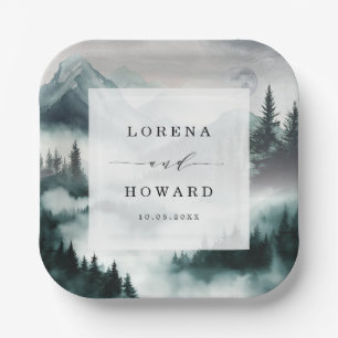 Assiettes En Carton Moody Mountain Moonlit Pine Forest Mariage