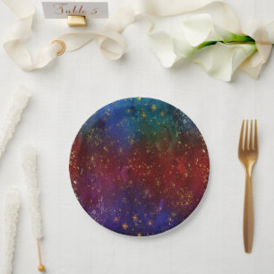 Assiettes En Carton Moody Ombre   Psychedélique Grunge Gold Stardust