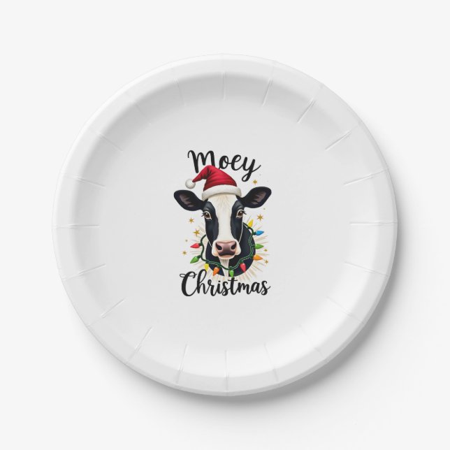 Assiettes En Carton Mooey Christmas Santa Christmas Lights Cow Lovers  (Devant)