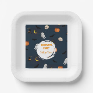 Assiettes En Carton Moon Bat Dark Blue Halloween Party mignonne