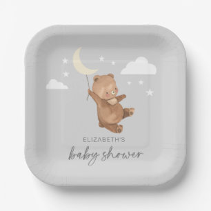 Assiettes En Carton Moon Stars Bear Baby shower