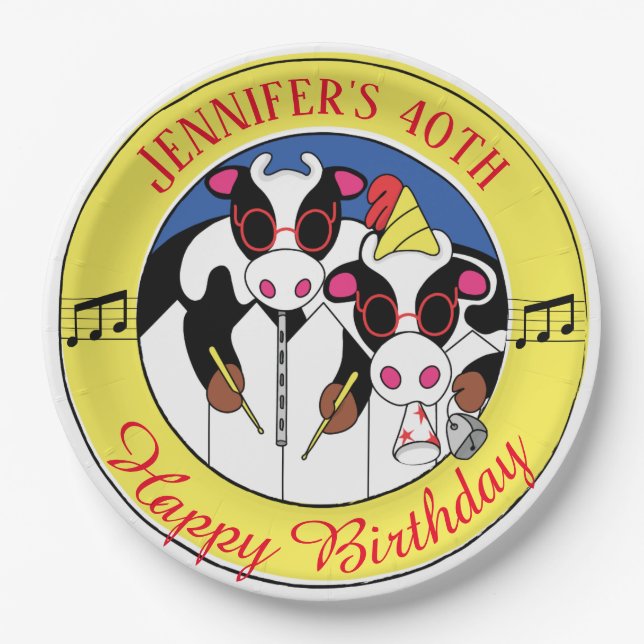 Assiettes En Carton Moosiciens Funny fête d'anniversaire (Devant)