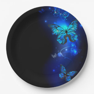 Assiettes En Carton Morpho Butterfly in the Dark Background
