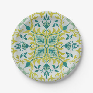 Assiettes En Carton Morris Vin jaune Turquoise & Motif Fleur