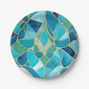 Assiettes En Carton Mosaïque Abstraite turquoise de style Art déco