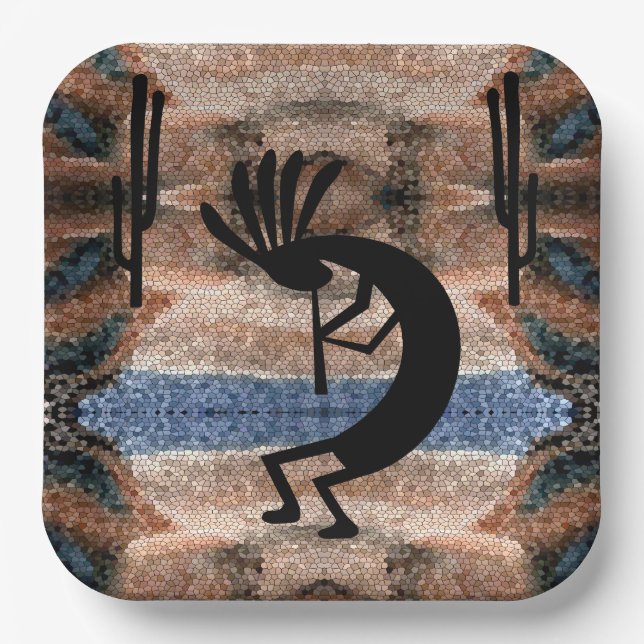 Assiettes En Carton Mosaïque du désert sud-ouest de Kokopelli (Recto)
