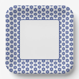 Assiettes En Carton Mosaïque florale bleu marine