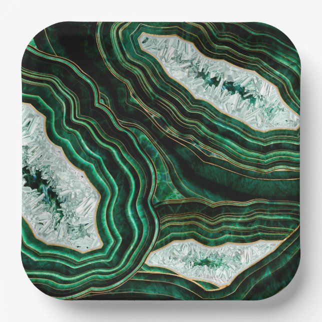 Assiettes En Carton Moss Green Geode et Crystals Art numérique (Recto)