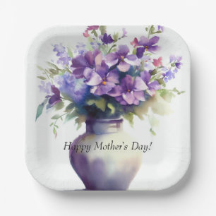 Assiettes En Carton Mother's Day Purple Pansy Flowers Paper Plate