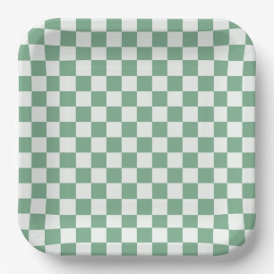 Assiettes En Carton Motif à carreaux de brume d'eucalyptus