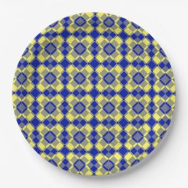 Assiettes En Carton Motif à carreaux et argyle bleu jaune
