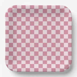 Assiettes En Carton Motif à carreaux rose poussiéreux