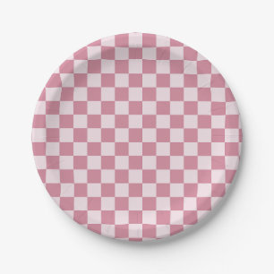 Assiettes En Carton Motif à carreaux rose poussiéreux