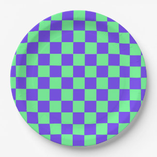 Assiettes En Carton Motif à carreaux violet et vert
