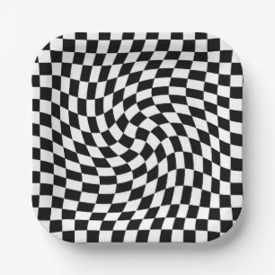Assiettes En Carton Motif À damiers dépoli noir et blanc