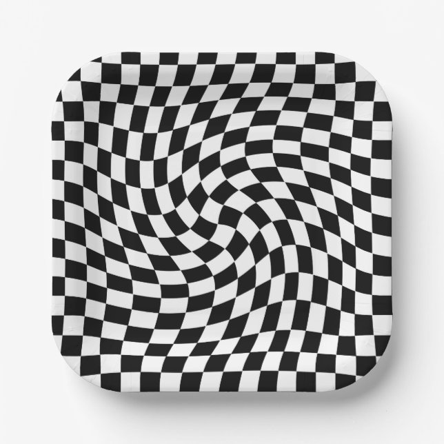 Assiettes En Carton Motif À damiers dépoli noir et blanc (Recto)