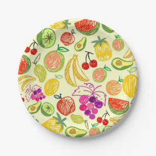 Assiettes En Carton Motif à doodle de fruits assoré